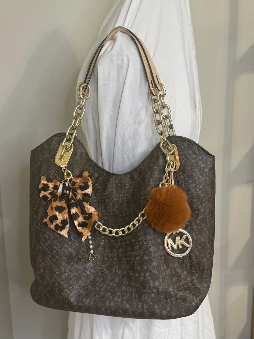 Michael Kors Lily Chain Brown Monogram Shoulder Bag